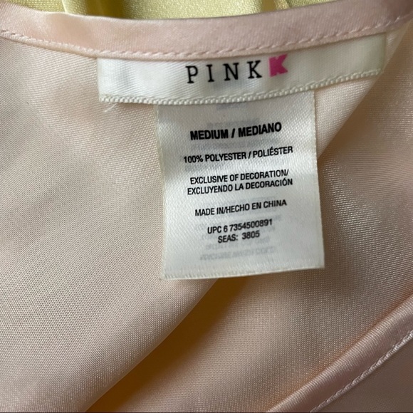 Vintage 80 Pink K-Mart Pale Pink Satin Chemise Slip Mid Thigh Floral Embroidered - Picture 8 of 10